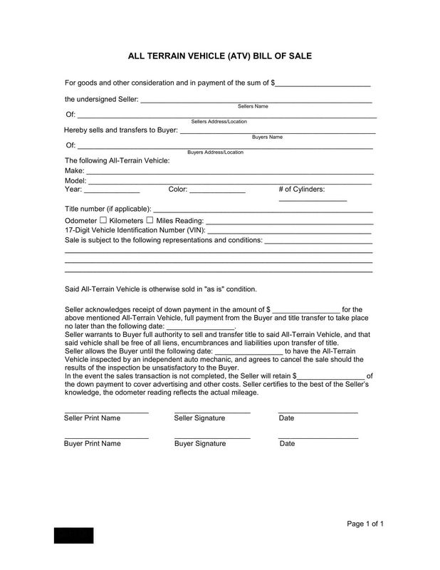 All-Terrain Vehicle (ATV) Receipt Kind All-Terrain Vehicle (ATV) Receipt Kind